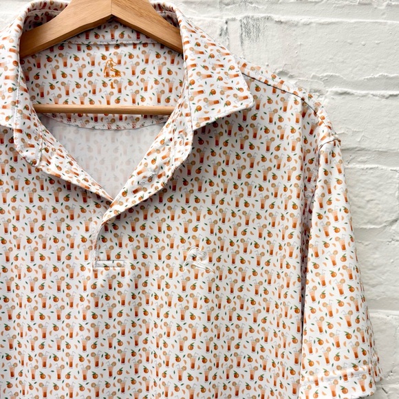 Rhoback || Orange Crush Polo Performance Golf Shirt Drink Cocktails Large - Picture 1 of 8